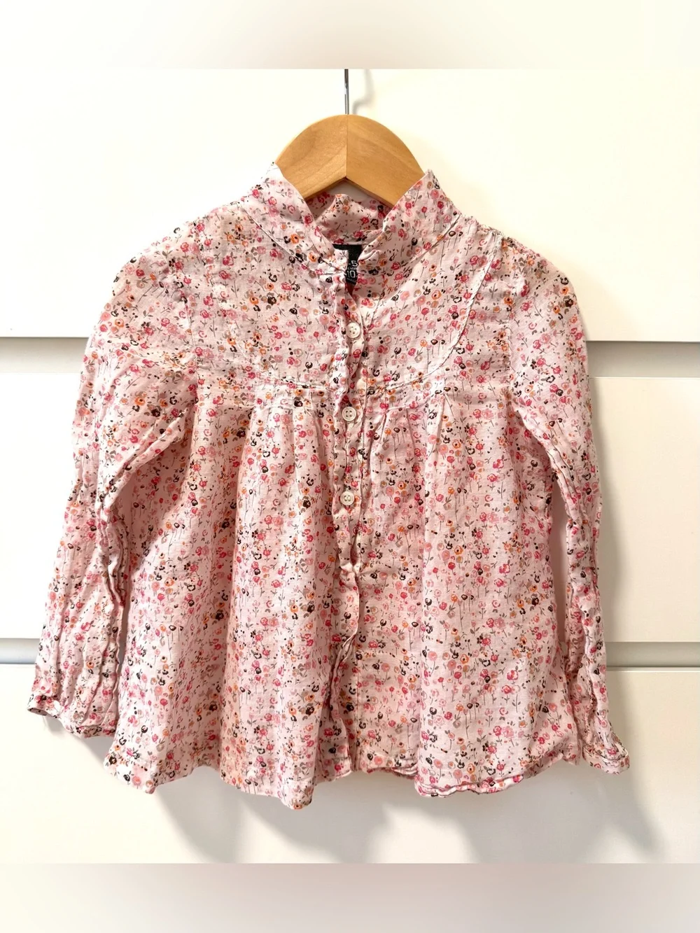 Zara Pink Floral Button-Up Blouse - 100% Cotton - Size: 4-5T - Like New!
